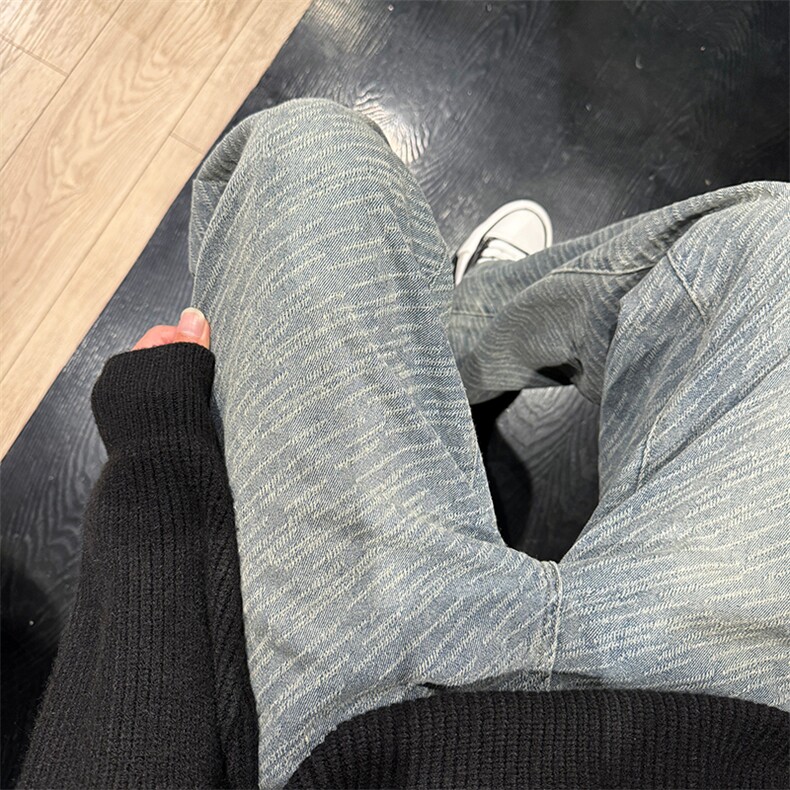 流星纹怀旧蓝阔腿直筒宽松牛仔裤拖地长裤XZ603-K812-P60控78,男装牛仔裤,星座603