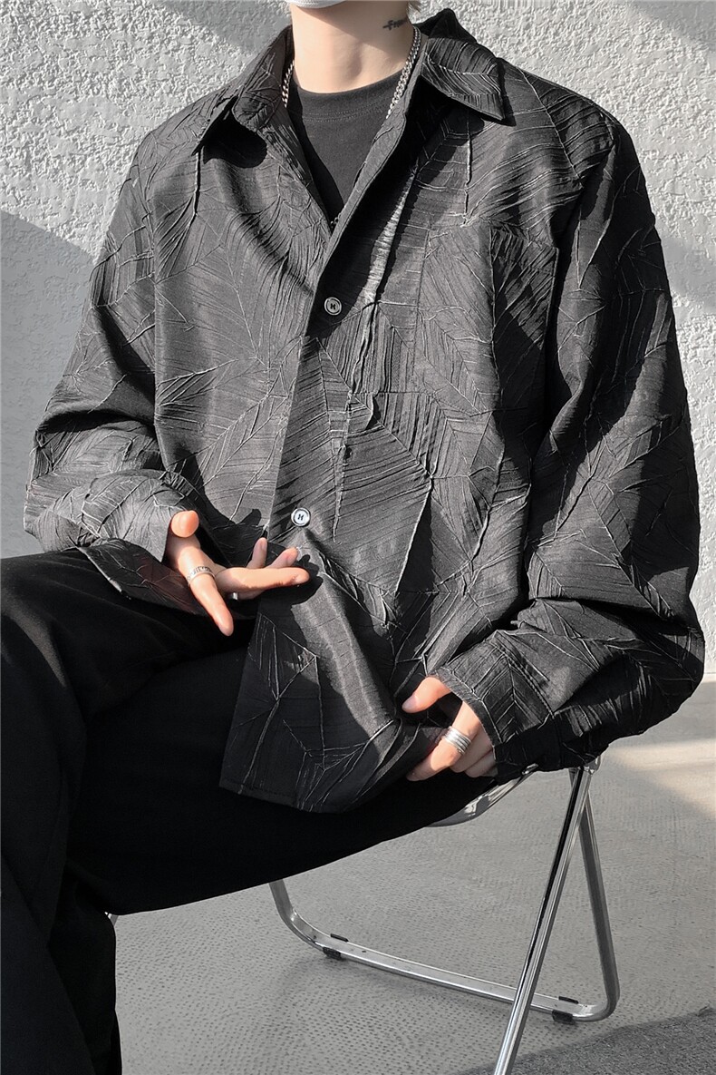 8XL-M小众解构肌理感裂纹垫肩花衬衫男高级感宽松衬衣男CS520P55,男装衬衫,电商D206-1