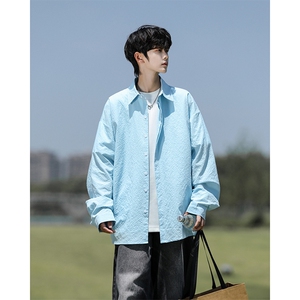 8XL-M泡泡纱盐缩肌理长袖衬衫男春季冰丝外套防晒衬衣CS29007P40图片
