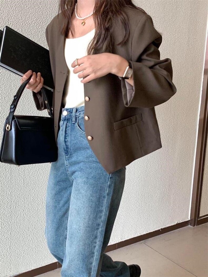 款号：WW0067 名称：V领短款西装外套，女装西装，BD