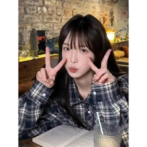 W10411-P28 网图现货 美式复古格子衬衫高级潮牌百搭休闲长袖衬衣图片