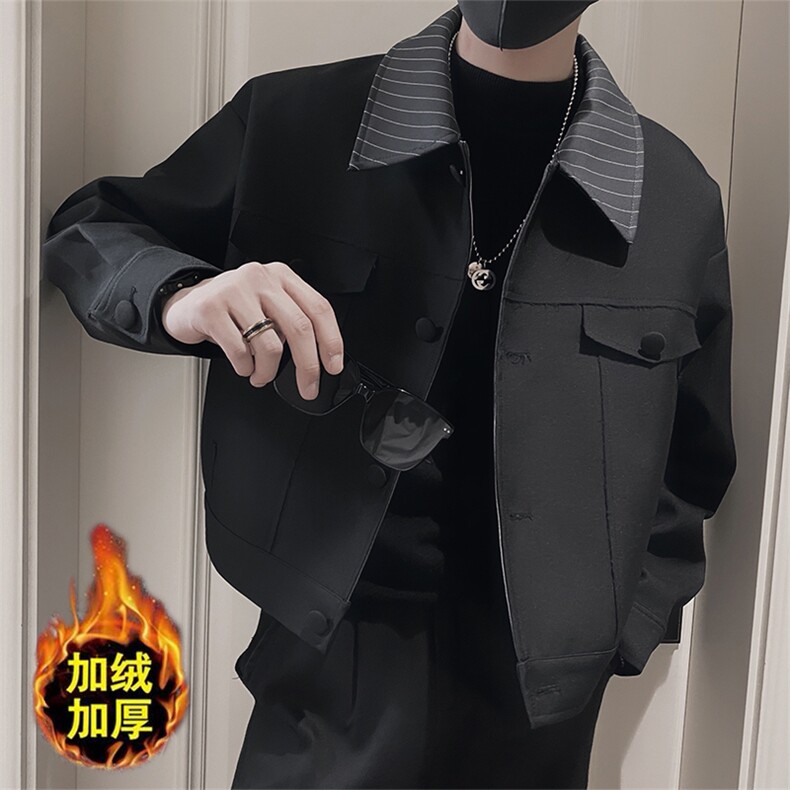 JK203加绒/P125控165秋冬季痞帅条纹领廓形小众款夹克百搭翻领男1,男装夹克,星座305B