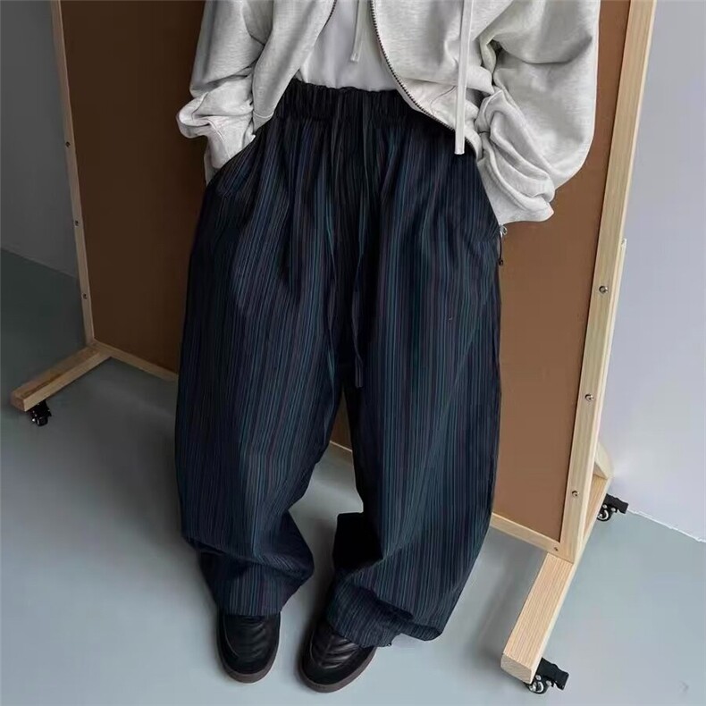 现货竖条纹弯刀阔腿香蕉裤松弛感穿搭慵懒风复古休闲拖地裤网图,男装休闲裤,星座302B-2