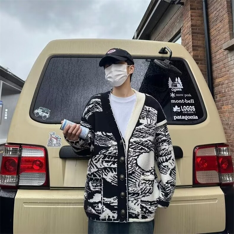 针织开衫男韩版潮流拼色V领高街帅2023冬季新款ins外套MZ200-P53,男装针织衫/毛衣,星座412-3