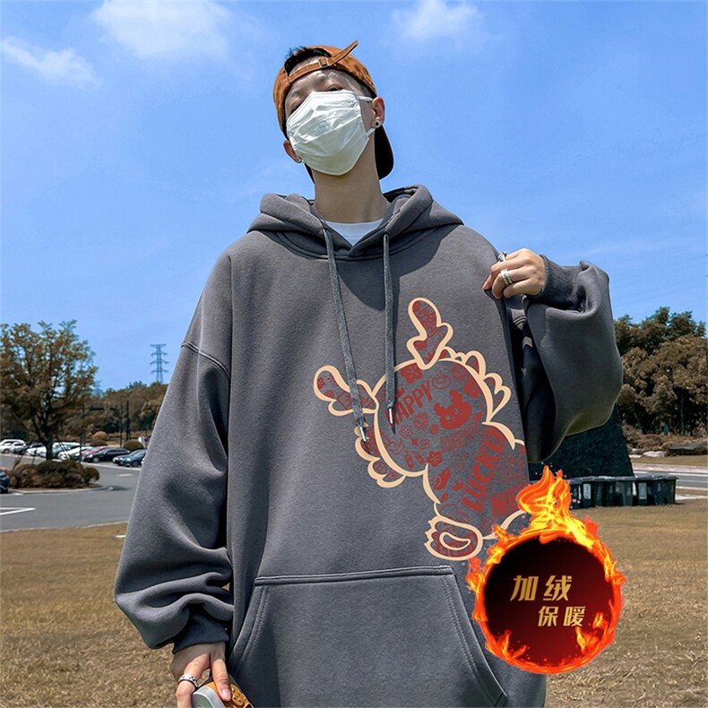 龙年新年卫衣冬季美式加绒加厚连帽卫衣外套DL1779特P35加绒特40,男装卫衣,电商A486