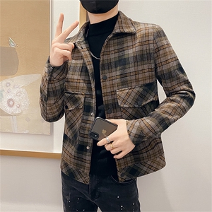 312A-1201-P125 春季社会小伙妮子毛呢夹克外套男格子大衣B图片