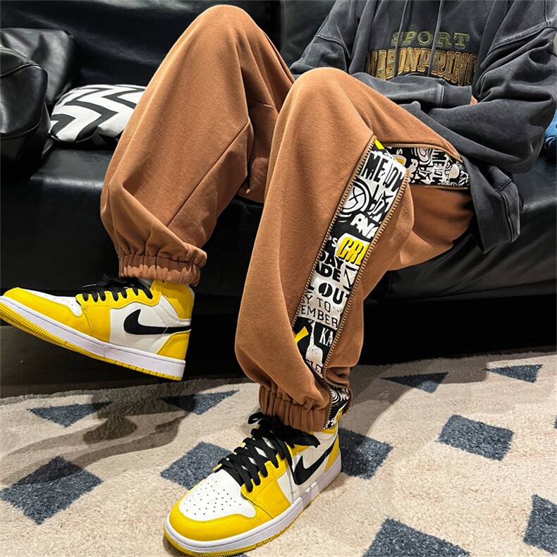 特P35控68休闲裤男港风秋季大码宽松束脚拉链复古卫裤-K213,男装休闲裤,电商B370
