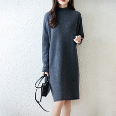 2025百搭时尚简约茧型中长自带领羊毛连衣裙，女装连衣裙，越洋羊