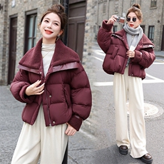 短款羽绒服女2024冬季新款小个子高级感休闲红色羊羔毛大翻领外套，女装羽绒服，意芙