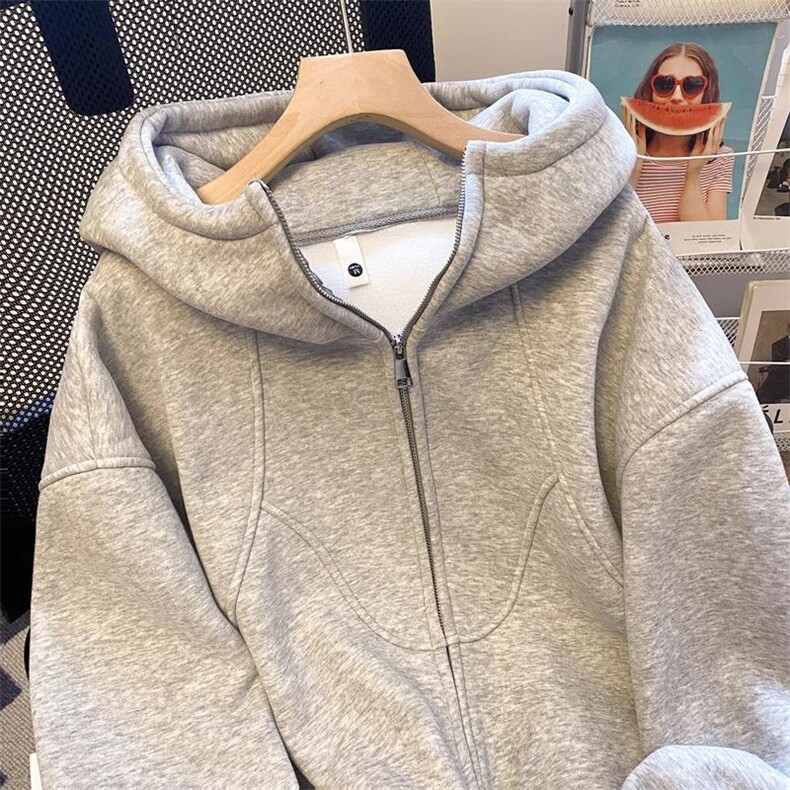 抖音得物高品质二开26春装美式高街重磅结构高领连帽卫衣外套W62,女装短外套,电商A486