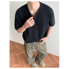 【有货】DT510-P50新款亨利领男夏季高级感纯色慵懒风打底针织衫，男装T恤，星座603-2