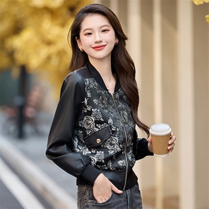 小个子短款皮衣外套女2025秋季新款时尚拼接刺绣飞行员pu皮夹克潮图片