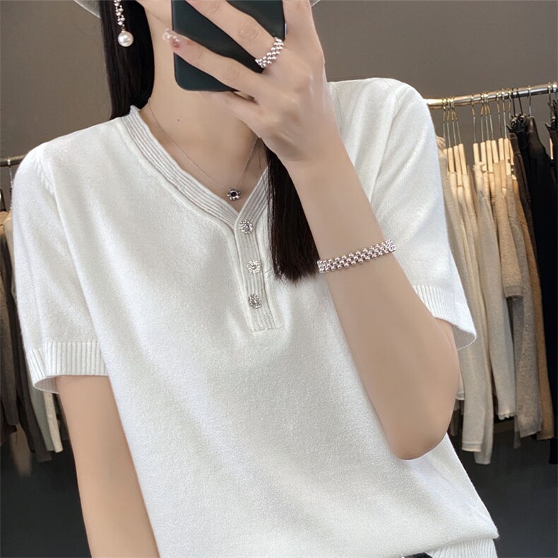 连帽蕾丝短袖T恤女夏季2025新款打底衫洋气大码女装百搭针织上衣，女装针织衫/毛衣，萱芳婷羊绒