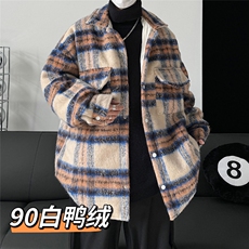 现货90白鸭绒毛呢料格子加厚羽绒服宽松大码外套A017YR99P225，男装羽绒服，电商A017