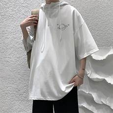 LD54238-P45连帽短袖t恤男大码胖子带帽五分袖中袖，男装T恤，电商A040