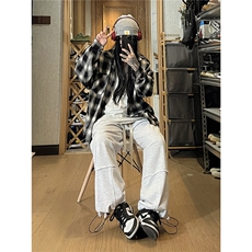 2026秋季新款毛边拼接抽绳卫裤女模XZ604-KP81-P55控68，男装休闲裤，星座604