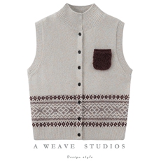 2025年秋季时尚百搭通勤休闲加厚花纱马甲，女装马甲，朵暖羊绒