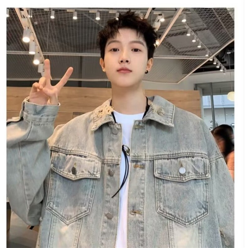 WASSUPHAPPY水洗做旧牛仔外套男春秋季2025新款美式复古休闲夹克,男装工装外套,电商C233