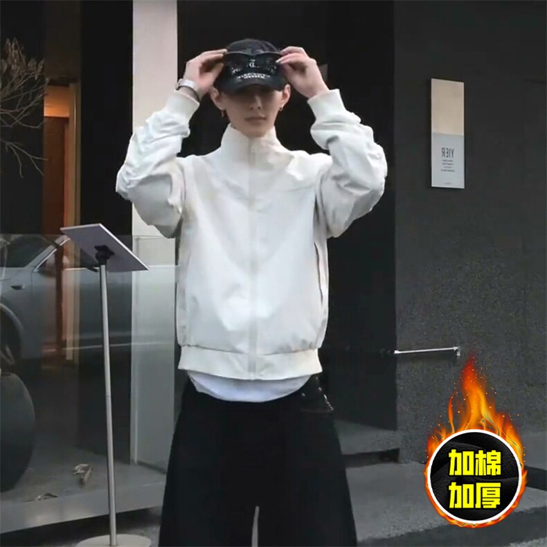现货秋冬季美拉德立领飞行立领夹克boxy廓形棉衣高街加厚加棉外套,男装夹克,电商A486-1