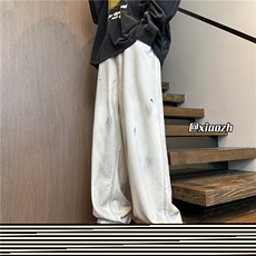 XZ616秋季新款重磅高街脏洗扎染白色牛仔长裤TY1018特P65控78，男装休闲裤，星座512A（原616）