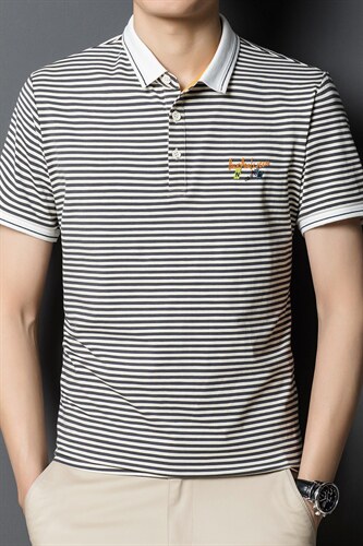 条纹短袖T恤男薄款时尚男装夏季青年男士休闲百搭Polo体恤衫潮流，男装T恤，电商B212（原钱塘6029）
