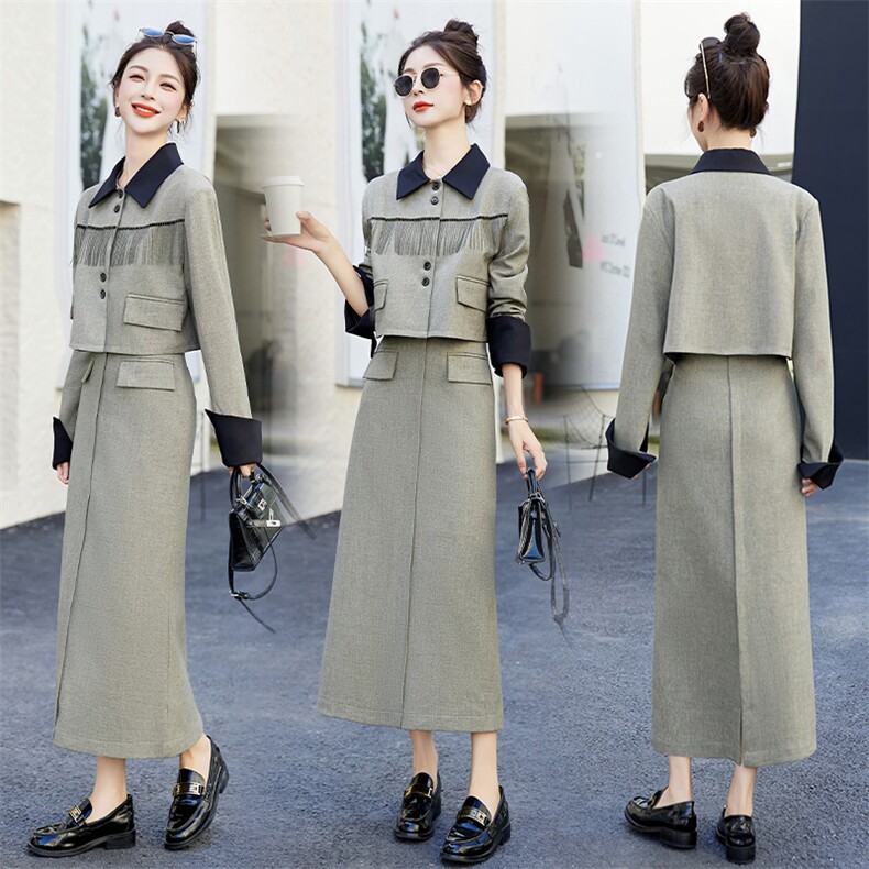 西装连衣裙女2025春秋新款高级感气质法式小香风两件套长袖职业裙，女装套装/套裙，依如秀(原杭风阁)