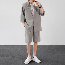 轻熟风七分袖休闲西装男套装夏季薄款韩版宽松中袖男士西服两件套，男装西服套装，星座506A