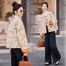 撞色提花单排扣毛呢外套女2026春秋新款高级轻奢小香风短款外套，女装毛呢外套，冬木谷雨