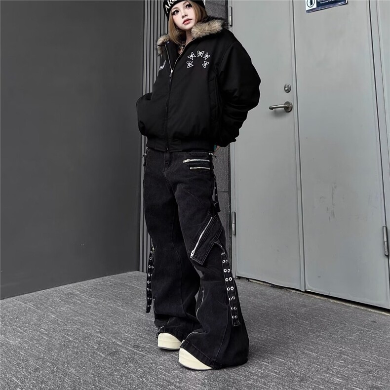美式复古解构工装牛仔裤男女拼接设计感小众潮流长裤子,男装牛仔裤,星座506A