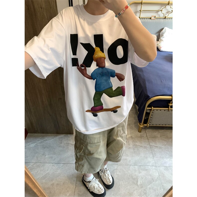 网图有货 美式卡通人物OK印花短袖T恤男女情侣宽松上衣 A584-P25图片