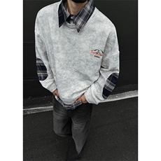 现货WY10095-P58加绒P68扎染撞色拼接格子假两件卫衣，男装卫衣，电商A059