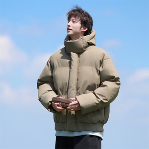 现货5W件冬季三防重磅boxy短款羽绒连帽PU皮棉衣外套防风加厚棉服