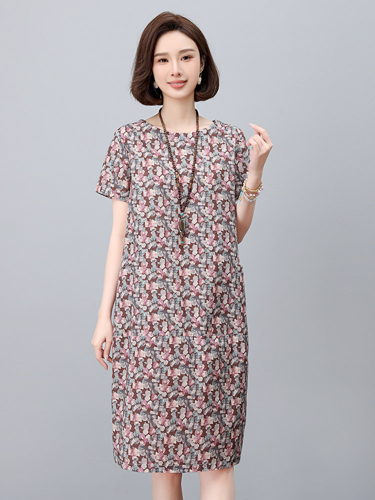 现货2025年夏季时尚减龄印花文艺优雅连衣裙,女装连衣裙,依恋蒂丝
