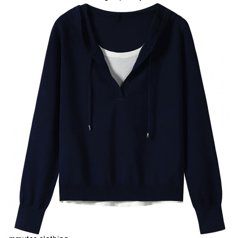 1506-1/QS9600/P44设计撞色假两件连帽针织女日系休闲慵懒风卫衣,男装卫衣,星座1506