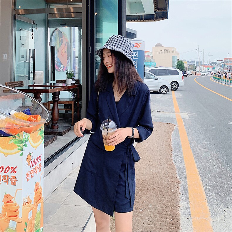 自主图款2021年秋季新款侧边绑带高腰西装连体裙裤百搭,女装连体裤,卡莱