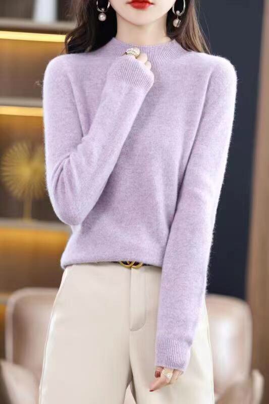 2025年秋季套头圆领落肩袖长袖单件针织衫时尚百搭简约大方，女装针织衫/毛衣，鄂贝斯羊绒