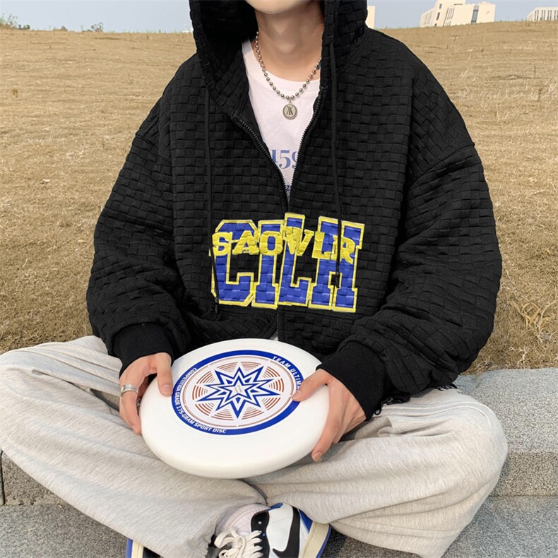 华夫格卫衣男秋季宽松潮牌ins连帽外套百搭开衫上衣服WY0801-P40,男装卫衣,星座308B-1