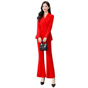 2024春季时尚百搭新款两件套通勤气质干练V领纯色简约大气女图片