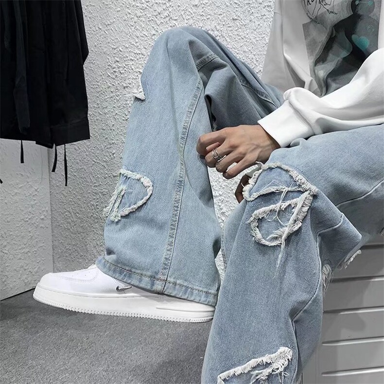 欧美vibe风裤子高街ins痞帅牛仔裤设计感小众宽松阔腿裤N1882-P45,男装牛仔裤,星座1008