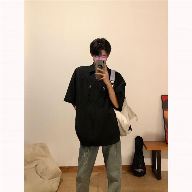 正肩显瘦衬衫男短袖夏季痞帅拉链衬衣薄款cleanfit外套LK5011-p43,男装衬衫,星座1008
