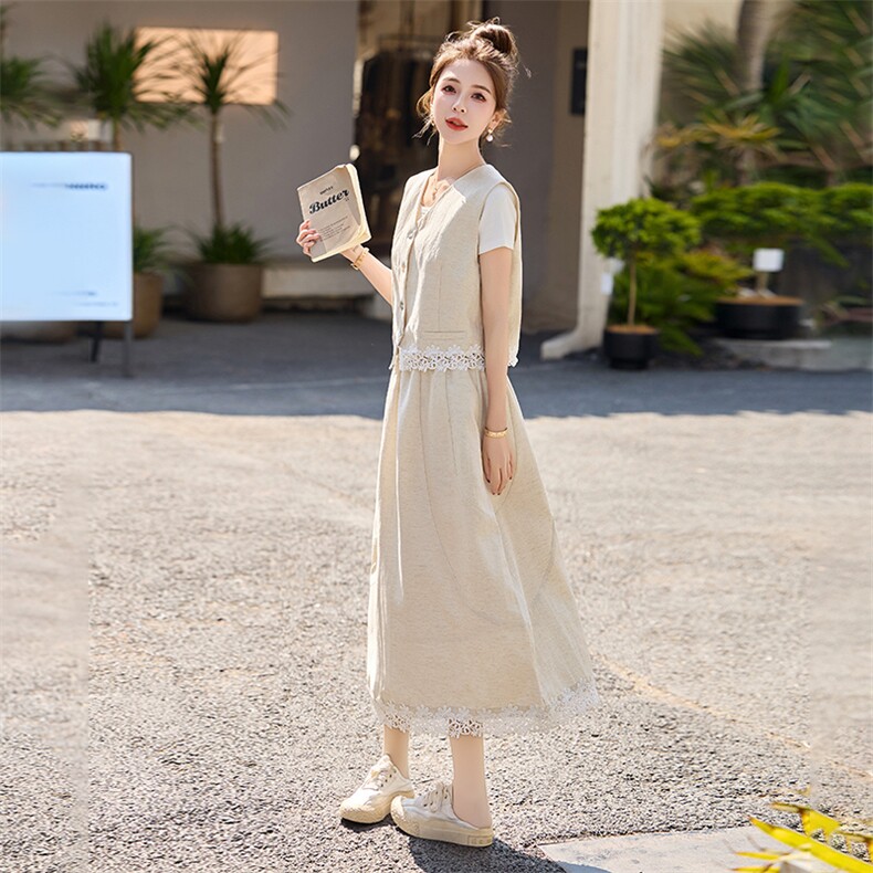 两件套连衣裙穿搭女2025中长款法式高级感套装时尚感轻奢大摆裙子,女装套装/套裙,依多米