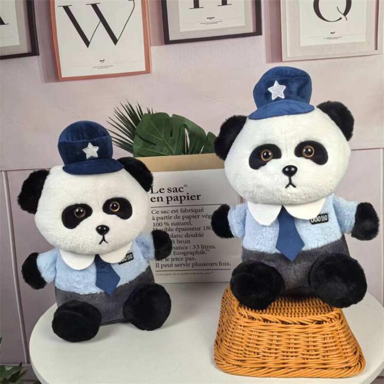 警察熊猫婚礼现场抛洒玩偶厂家直销，十寸十五寸毛绒玩具厂家