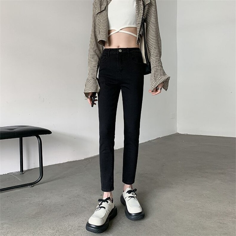 蓝色高腰弹力小脚牛仔裤女2025年新款显瘦紧身百搭九分修身铅笔裤,男装牛仔裤,星座1210-1