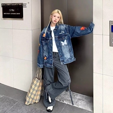 重工蝴蝶刺绣水洗牛仔衣女春秋新款韩版高级休闲复古外套，女装短外套，星座218-8