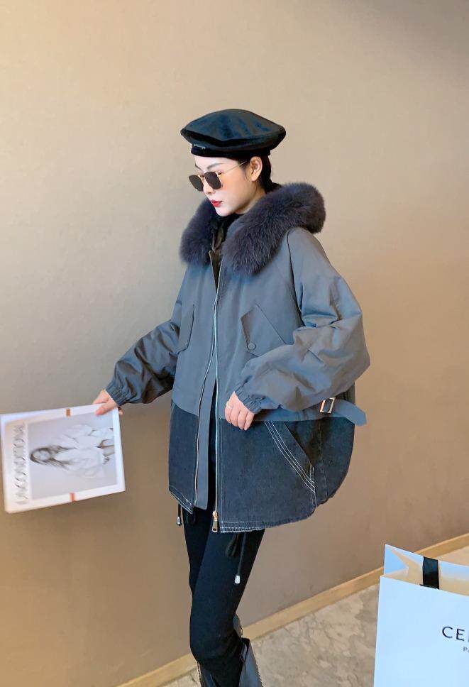 狐狸毛领拼接牛仔派克，其它，E品