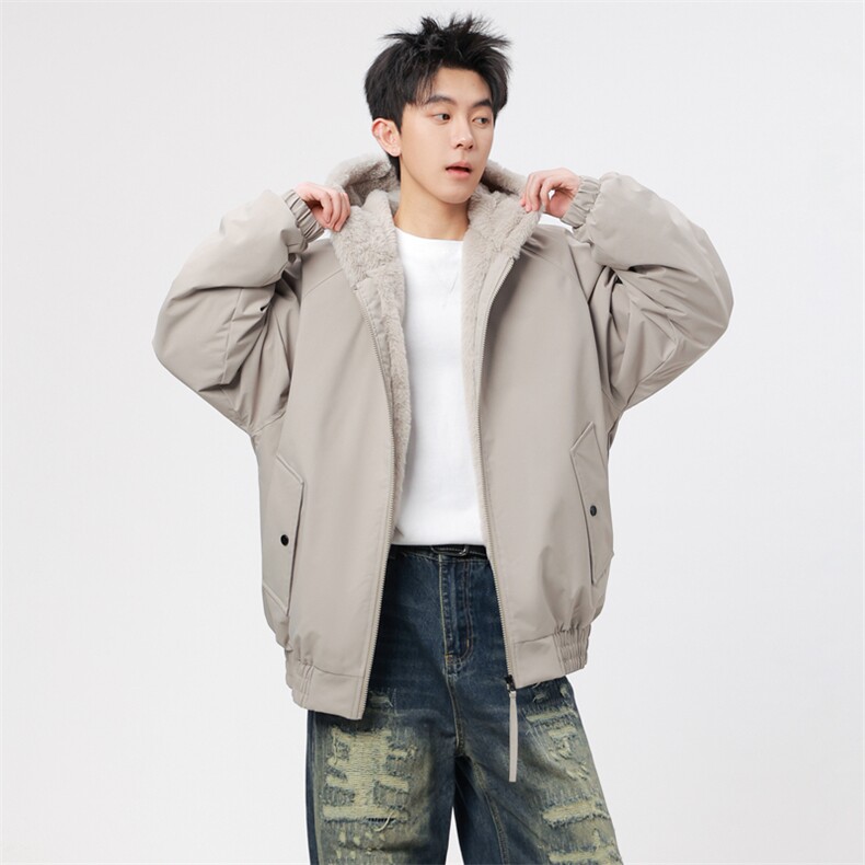 自家图有视频加绒毛领棉衣冬季新款座山雕连帽派克棉服M2555p88,男装棉衣,电商D315