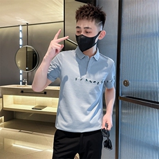 2023花朵刺绣夏季短袖T恤翻领Polo衫小伙风时尚半袖T0264-P50，男装T恤，电商D342