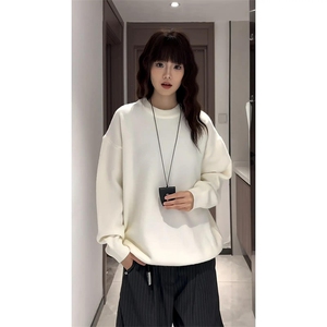 重磅秋冬男女纯色打底针织衫圆领套头半高领毛衣美式复古休闲上衣图片