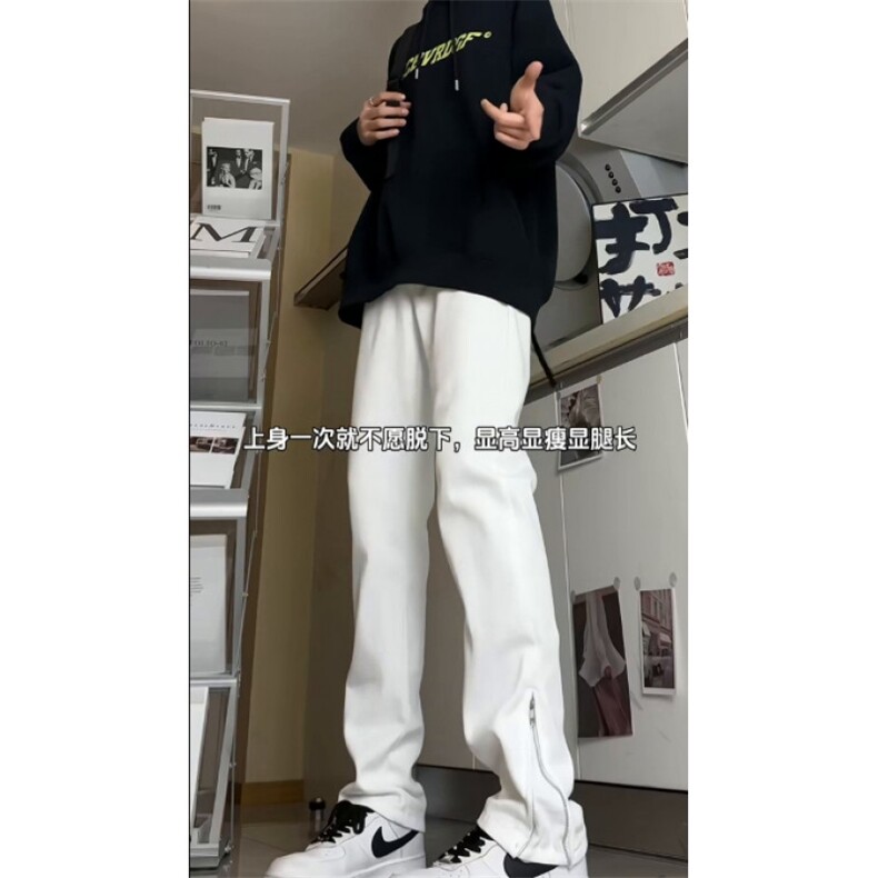 纯白色牛仔裤男款修身cleanfit裤子痞帅炸街微喇长裤KZC1051-P55,男装牛仔裤,星座1007（原301D）