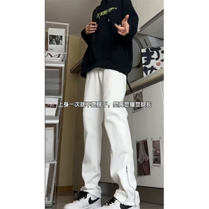 纯白色牛仔裤男款修身cleanfit裤子痞帅炸街微喇长裤KZC1051-P55图片